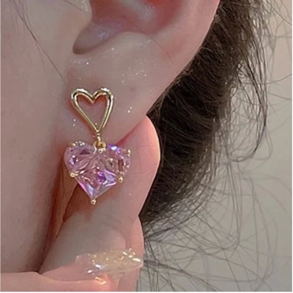 ❤️FREE Heart Rhinestone Stop Boho Peasant Love Artsy Art Chic Glam Drop Earrings - Picture 1 of 2